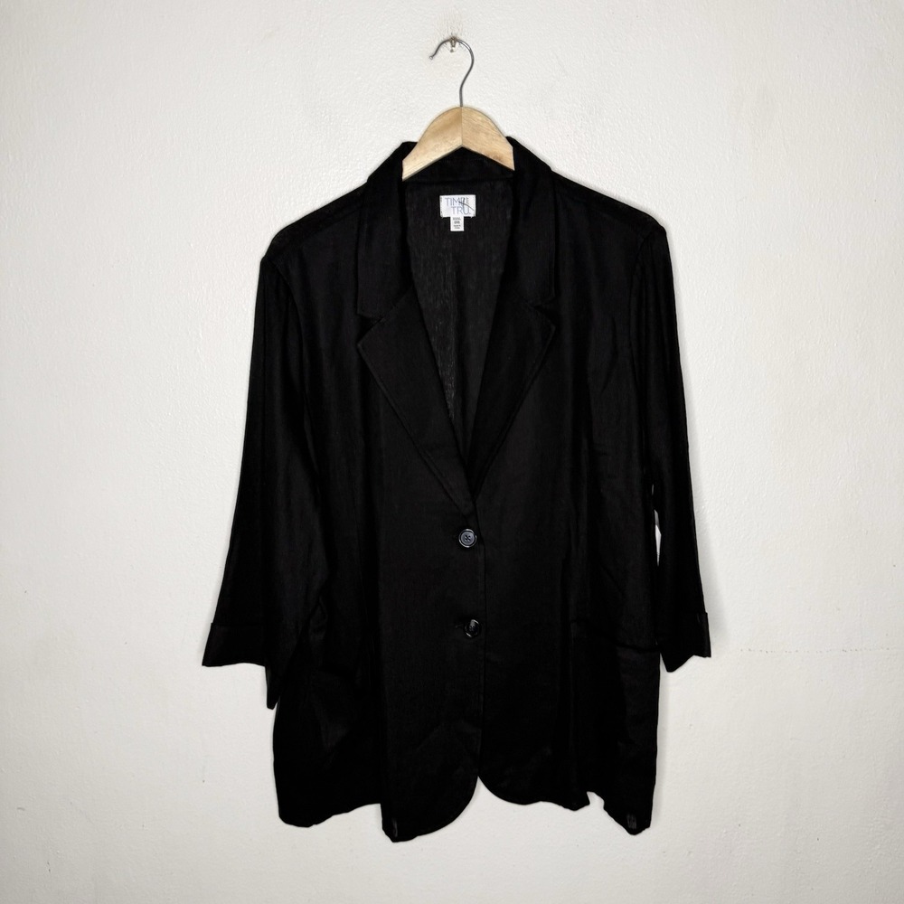 New Time And Tru Black Rayon Linen Blend Blazer Minimalist Women's XXXL
